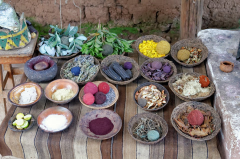 Natural dyes on table