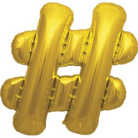 34 inch Kaleidoscope Gold Hashtag Symbol Foil Balloon -  Air Fill Only