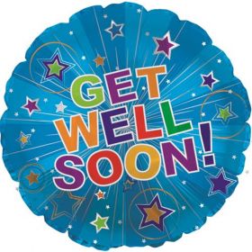 18 inch Get Well Soon Silver Burst Circle Foil Mylar Balloon