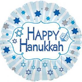 18 inch CTI Hanukkah Blue Glitter Round Foil Mylar Balloon