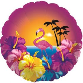 18 inch Hibiscus and Flamingo Foil Mylar Circle Balloon