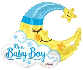 36 inch It's a Baby Boy Man in Moon Shape Foil Mylar Balloon