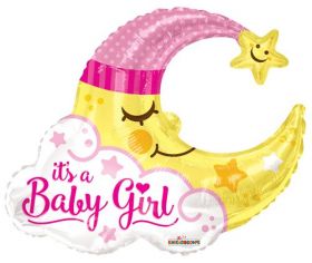 36 inch It's a Baby Girl Man in Moon Shape Foil Mylar Balloon