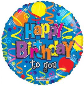 18 inch Foil Mylar Birthday Festive Circle Balloon - Flat