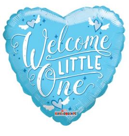 18 inch Welcome Little One Baby Blue Heart Foil Mylar Balloon