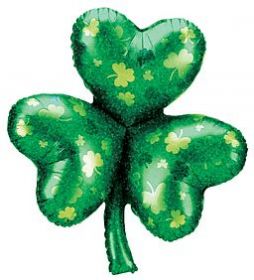 33 inch Betallic Holographic Shamrock Shape Foil Balloon - Flat