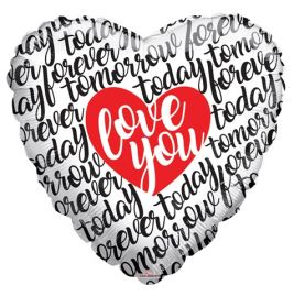 18 inch Kaleidoscope Love You Script Today Tomorrow Forever Foil Heart Balloon - flat