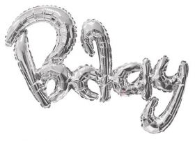 36 inch Silver Script Bday Shape Foil Letter Balloon - AIR FILL