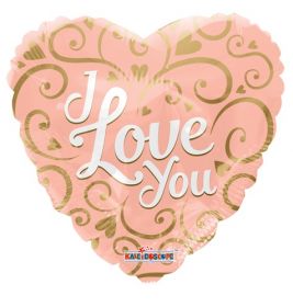 18 inch Kaleidoscope I Love You Script Rose Gold Foil Heart Balloon - flat