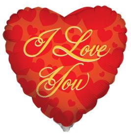 18 inch Kaleidoscope I Love You Script Red Foil Heart Balloon - flat