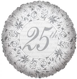 18 inch Foil Mylar Circle Happy 25th Anniversary Balloon