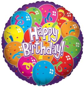 18 inch Foil Mylar Birthday Lots Of Balloons Circle Balloon - Pkg