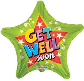 18 inch Get Well Green Star Foil Mylar Balloon