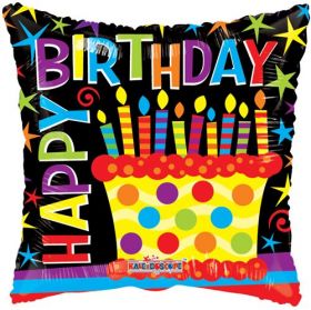 18 inch Foil Mylar Birthday Cake Gellibean Square Balloon - Flat