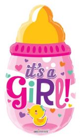 20 inch It's a Girl Baby Bottle Shape Foil Mylar Balloon