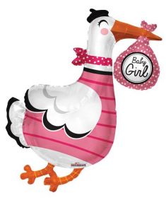 36 inch Baby Girl Stork Shape Foil Mylar Balloon