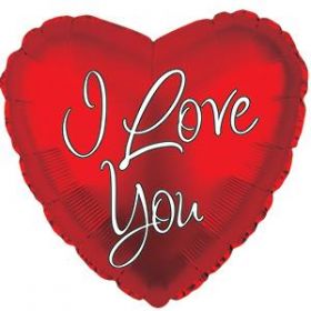 18 inch CTI I Love You Inspired Script Foil Heart Balloon - flat