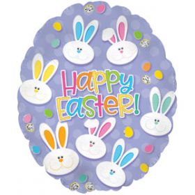 20 inch CTI Happy Easter Bunny Face Egg Foil Balloon - flat