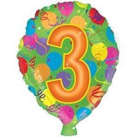 18 inch Foiltex Latex Shape Foil #3 Birthday Balloon - Flat