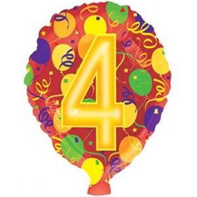 18 inch Foiltex Latex Shape Foil #4 Birthday Balloon - Flat