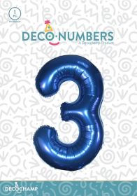 34 inch Decochamp Navy Blue Number 3 Foil Balloon