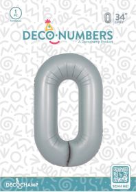 34 inch Decochamp Grey Number 0 Foil Balloon