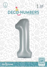 34 inch Decochamp Grey Number 1 Foil Balloon