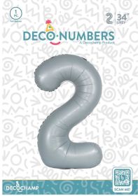 34 inch Decochamp Grey Number 2 Foil Balloon