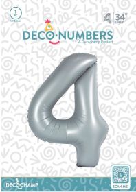 34 inch Decochamp Grey Number 4 Foil Balloon