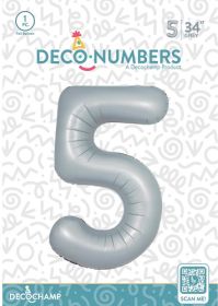 34 inch Decochamp Grey Number 5 Foil Balloon