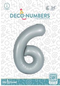 34 inch Decochamp Grey Number 6 Foil Balloon