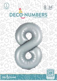 34 inch Decochamp Grey Number 8 Foil Balloon