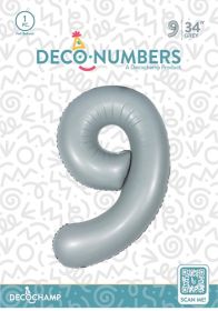 34 inch Decochamp Grey Number 9 Foil Balloon