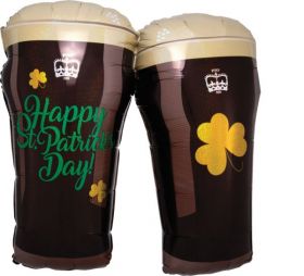 28 inch Anagram Happy St Patricks Day Beer Glasses Shape Foil Balloon - Flat