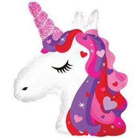 24 inch CTI Heart Sparkle Unicorn Shape Foil Mylar Balloon - flat