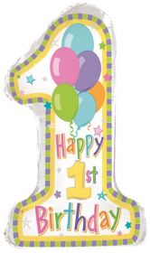 29 inch 1st Birthday Pastel Number 1 Shape Balloon - Flat