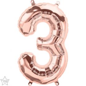 16 inch Rose Gold Number 3 Foil Mylar Balloon