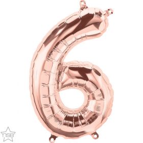 16 inch Rose Gold Number 6 Foil Mylar Balloon