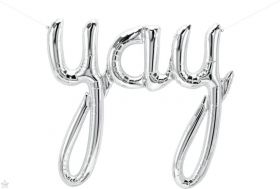 45 inch Silver Yay Script Foil Letter Balloon