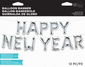 16 inch Silver Happy New Year Letter Balloon Kit - AIR FILL