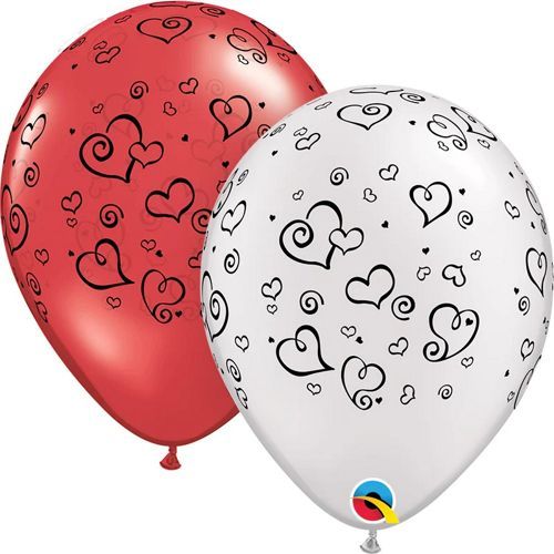 11 inch Qualatex Swirling Hearts Around Latex Balloons