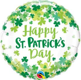 18 inch Qualatex St. Pat's Shamrock Confetti Foil Balloon - Flat