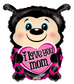 18 inch I Love You Mom Foil Mylar Lady Bug Shape Balloon