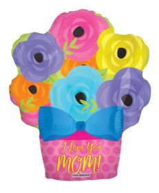 18 inch I Love You Mom Foil Mylar Flower Pot Shape Balloon