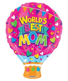 18 inch Worlds Best Mom Gellibean Hot Air Balloon Shape Balloon