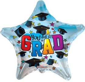 18 inch Kaleidoscope You Did It Grad Clearview Star Shape Foil Balloon - Flat