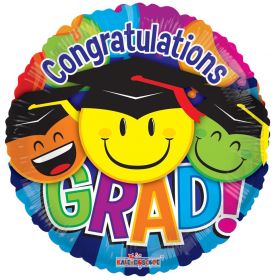 18 inch Congratulations GRAD Smiley Faces Circle Gellibean Balloon