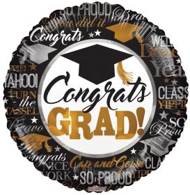 18 inch Congratulations GRAD Silver & Gold Circle Foil Balloon