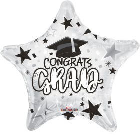 18 inch Congrats GRAD Star Foil Balloon - White