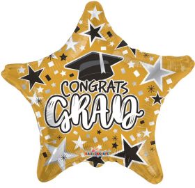 18 inch Congrats GRAD Star Foil Balloon - Gold